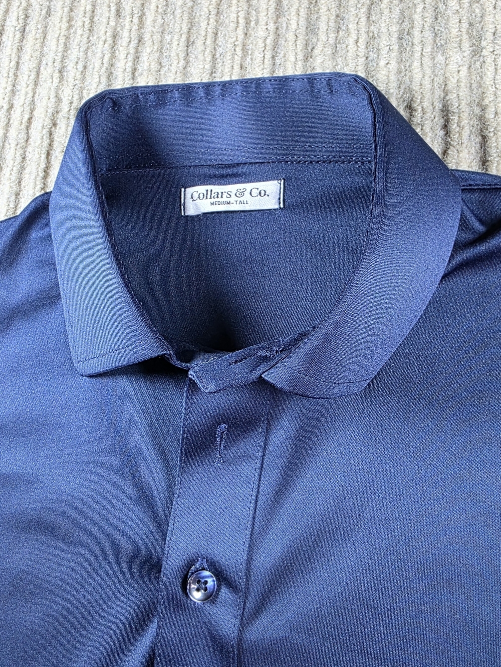 Collars and Co Polo shirt Mens Med Tall Navy Solid Stretch Point Dress Collar